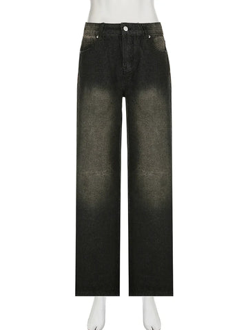 Voguable Streetwear Jeans Harajuku Cargo Pants Y2K Casual Denim Distressed Straight Wide Leg Trousers FeKorean