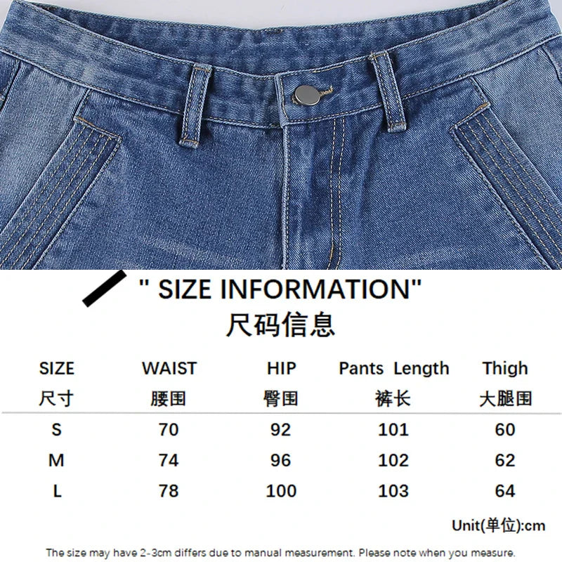 Harajuku printed Cargo Jeans Y2K Dark Blue brown High Waist Streetwear 90S Baggy Jeans Pants Straight wide leg jeans