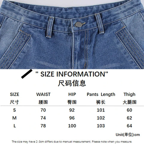 Harajuku printed Cargo Jeans Y2K Dark Blue brown High Waist Streetwear 90S Baggy Jeans Pants Straight wide leg jeans