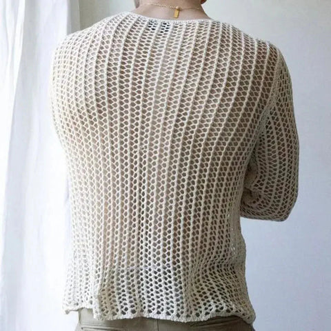 Y2k Oversized T-Shirt Pullover Sweater Meshed Hollowed-Out Long Sleeves T-Shirt
