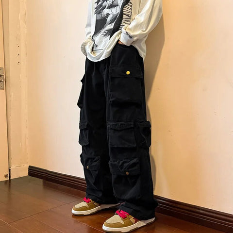 Y2k Cargo Pants Multi Pocket Hiphop Overalls High Street Safari Style Trousers Streetwear