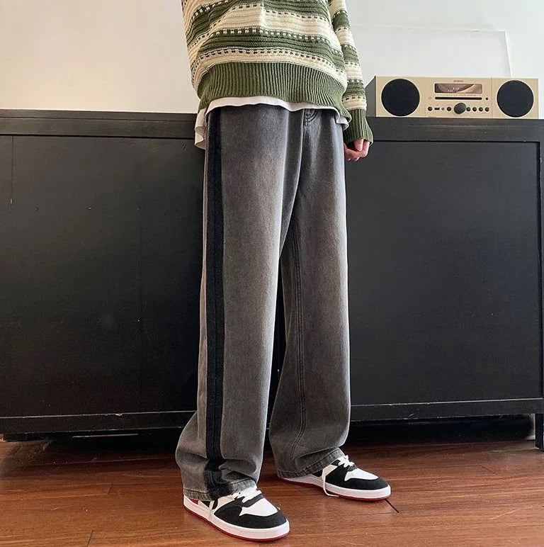Voguable  Man Cowboy Pants Straight Vintage Jeans Patchwork Trousers Wide Leg with Pockets Original Casual Japanese Street Style Y2k