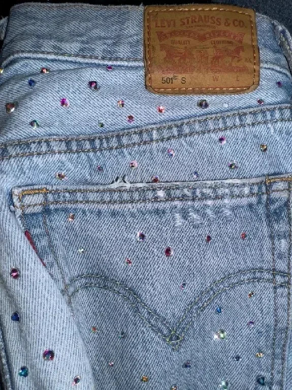 American Jeans Y2K Pants WoGothic Hip Hop Pocket Sequins Rhinestone Retro Blue Jeans Slim High Waist Trousers
