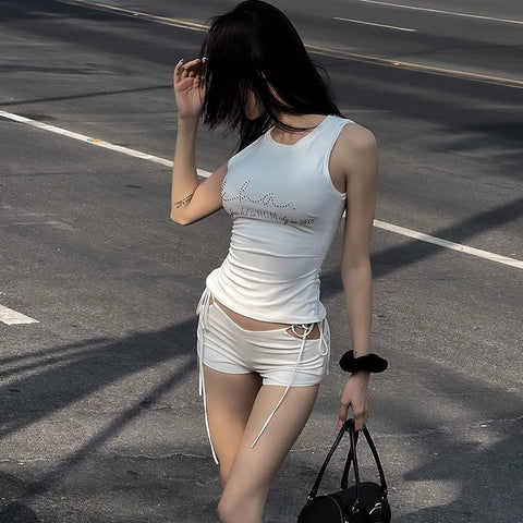 Voguable Girl Mini Shorts Low Rise Lace-up Korean Casual Slim Panties Bottoms Y2K Short Pants Summer