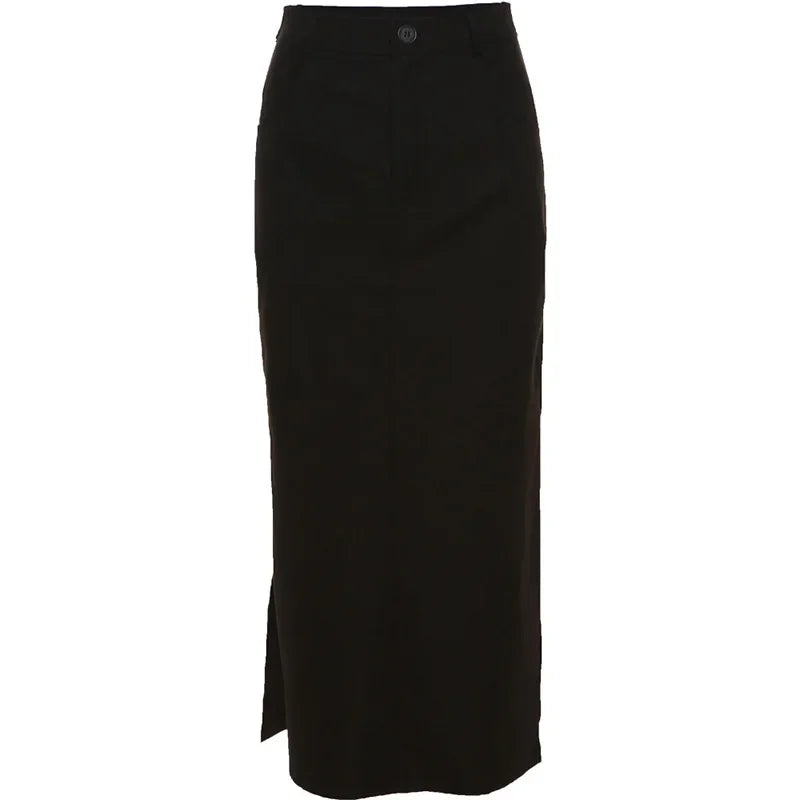 Midi Skirts Goth Dark Grunge Casual Tag Split Mall Gothic Punk High Raise Slim Long Skirt Y2k Streetwear