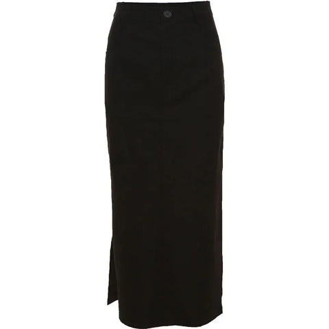 Midi Skirts Goth Dark Grunge Casual Tag Split Mall Gothic Punk High Raise Slim Long Skirt Y2k Streetwear