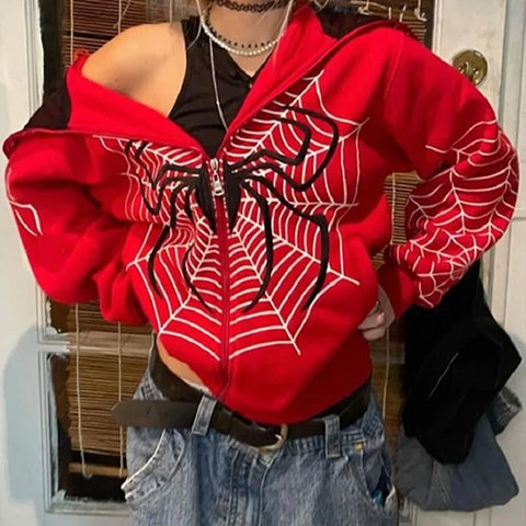 Y2k Rhinestone Skeleton Hoodies Gothic Black Zip Up Oversized Sweatshirts FeRetro Harajuku Hooded Jackets Streetwear