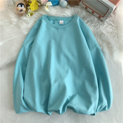 Solid Loose Round Neck Sweater Korean Y2k Full Sleeve Pullover Sweater Round Neck Casual Tops