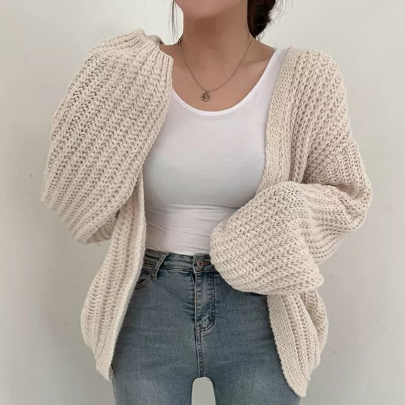Cardigan Knitted Sweater Casual Korean Vintage Harajuku Lantern Sleeve Tops Coat Lazy Wind Y2k Sweater