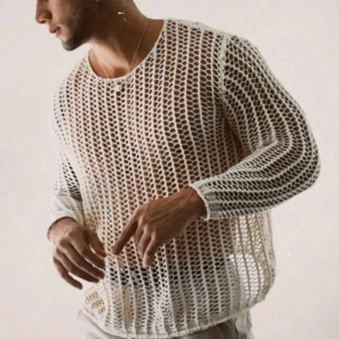 Y2k Oversized T-Shirt Pullover Sweater Meshed Hollowed-Out Long Sleeves T-Shirt