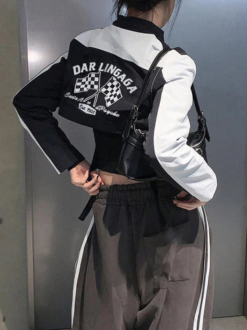 Voguable Cropped Jackets for Cool Biker Style Streetwear Zipper Up Short Coat Y2K Long Sleeve Outerwear