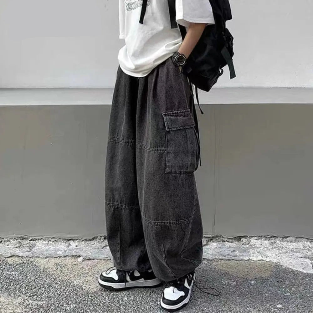 Trousers y2k baggy jeans for Wide leg Pants Pockets Elastic Waist Streetwear Loose comfortable Pants