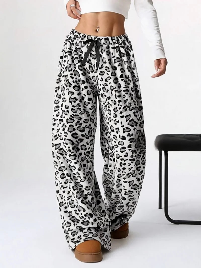 Winter Loose Leopard Print Casual Pants Y2k Casual Street Style Europe And America Trend Wide-Leg Pants
