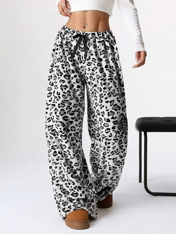 Winter Loose Leopard Print Casual Pants Y2k Casual Street Style Europe And America Trend Wide-Leg Pants