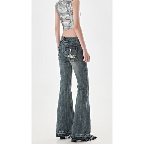 American High Street Spicy Girls Low Waist Jeans Vintage Y2k Design Sense Slim Fit Straight Tube Micro Flare Pants