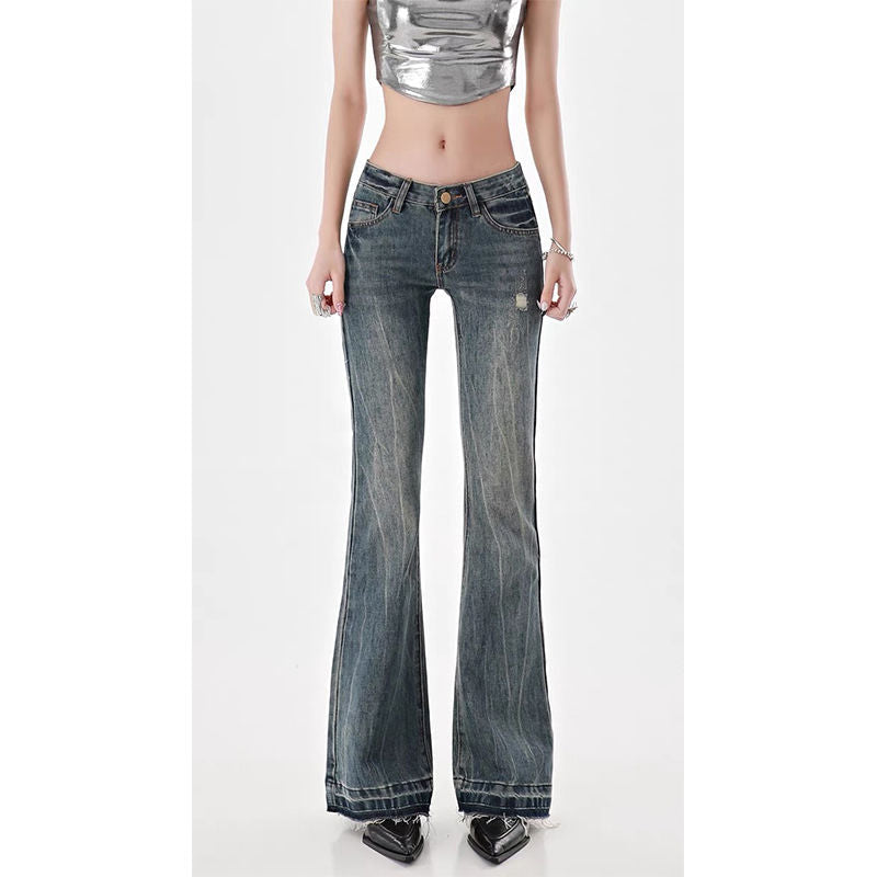 American High Street Spicy Girls Low Waist Jeans Vintage Y2k Design Sense Slim Fit Straight Tube Micro Flare Pants