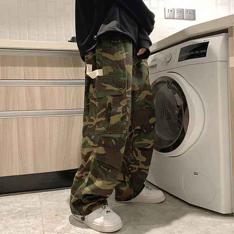 Y2K High Waist Camouflage Cargo Pants Bf Hip Hop Streetwear Loose Wide Leg Trousers Vintage Casual Jogging Pants