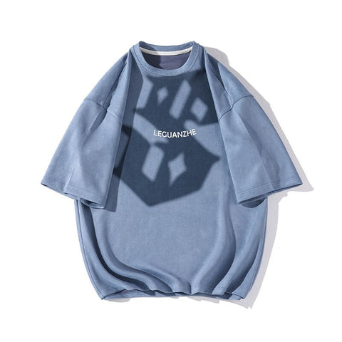 Roland Suede Watermark Short Sleeve T-shirt Korean Style Baggy Y2k Casual Tops M-5X Round Neck Tees