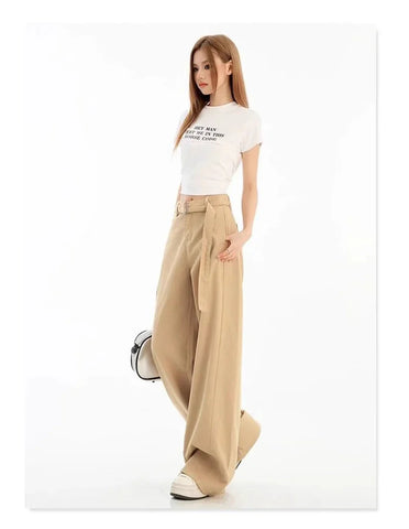 Belt Retro Khaki Jeans Y2K High Waist Loose Streetwear Denim Pants Casual American Vintage Wide Leg Trousers