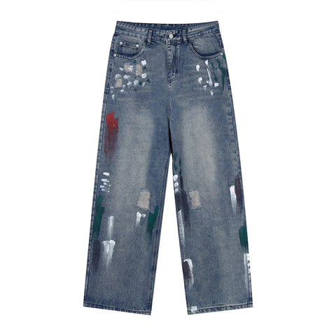 Voguable Oversize Graphic Jeans Y2k Ripped Jeans Pants With Print Blue Denim Trousers Punk Japanese Streetwear Hip Hop