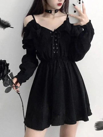 Harajuku Gothic Dress Y2K Off Shoulder Black Bandage Mini Dress Elegant Party Night Vestidos New