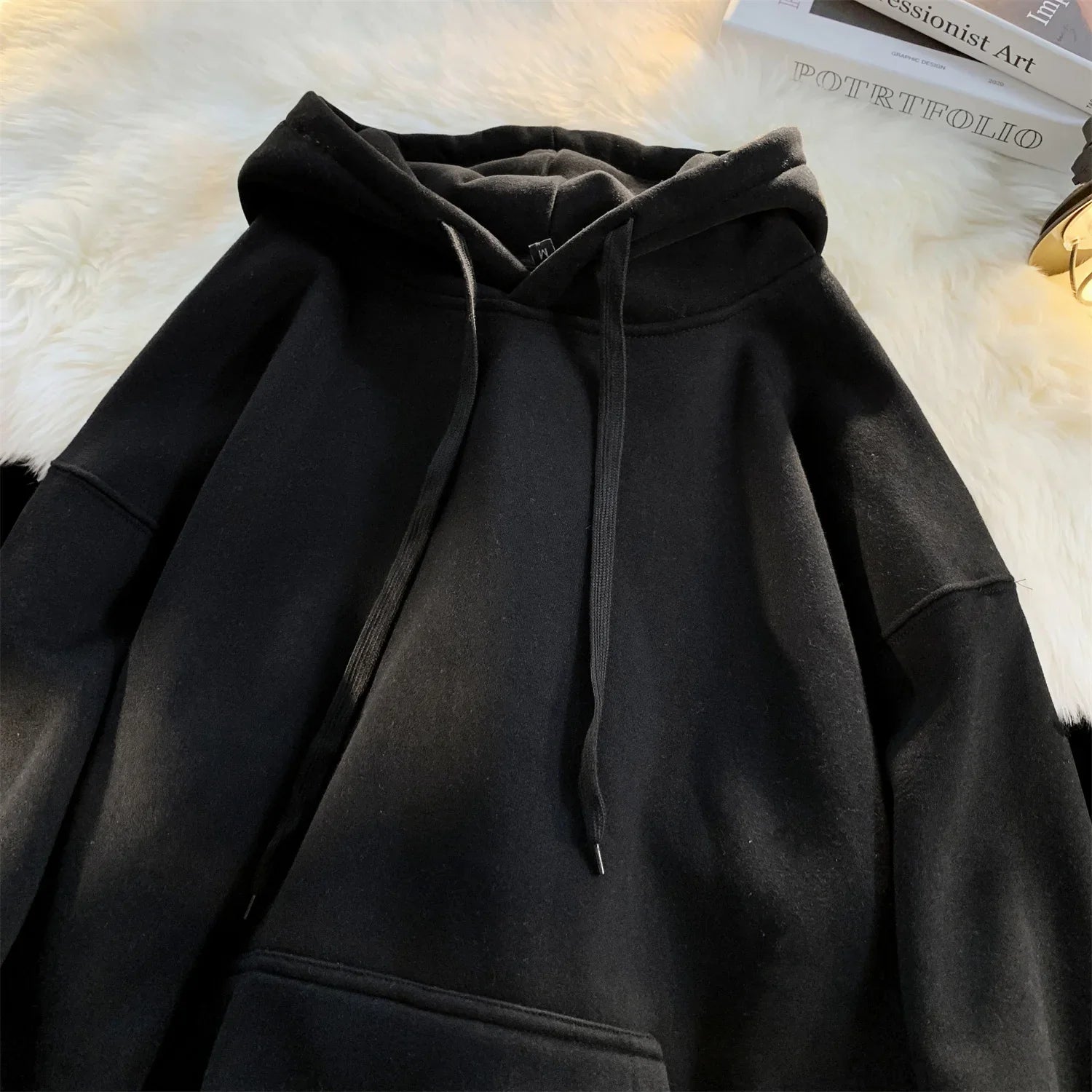 Y2k Pullover Hooded Oversize Hoody Sweatshirt Tops Solid Drop Shoulder Harajuku Streetwear Clothes