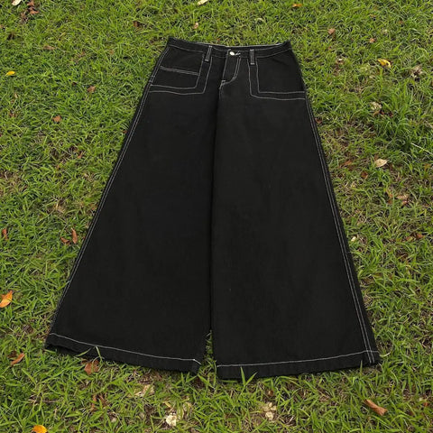 Vintage Streetwear Baggy Jeans Retro Y2K High Waist Jeans Casual Crossover Cargo Pants Wide Leg Pants