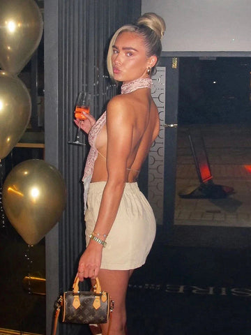 Elegant Leopard Print Backless Camisole Y2K Shirring Ruched Halter Sleeveless Party Trend Slim Vest