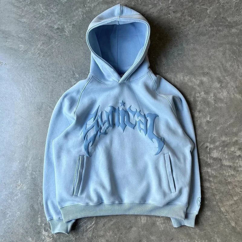 Harajuku High Street Popular Vintage Letter Print Y2k Zip Hoodies Loose Sweatshirt Unisex Casual Joker Pullovers Hoodie Tops