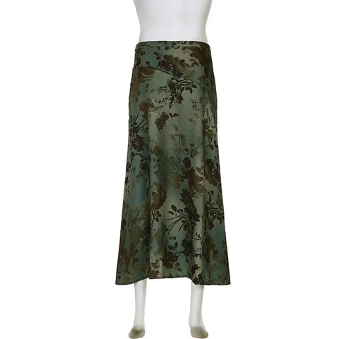 Vintage Print Loose Midi Skirt Retro y2k Low Rise Casual Skirts 2000s Aesthetic Ladies's Bottoms Harajuku Clothing