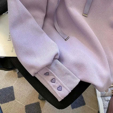 Kawaii Hoodies Harajuku Sweet Girlish Embroidery Aesthetic Baggy S-3XL Temper Designer Plus-Velvet Hooded Y2k Clothes Chic