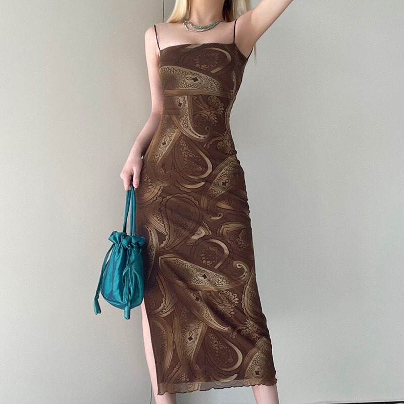 Voguable  Brown Fairy Mini Dress 90s Vintage Spaghetti Strap Ruffles Short Dress Lace Boho Party Holiday Sundress Y2K Streetwear