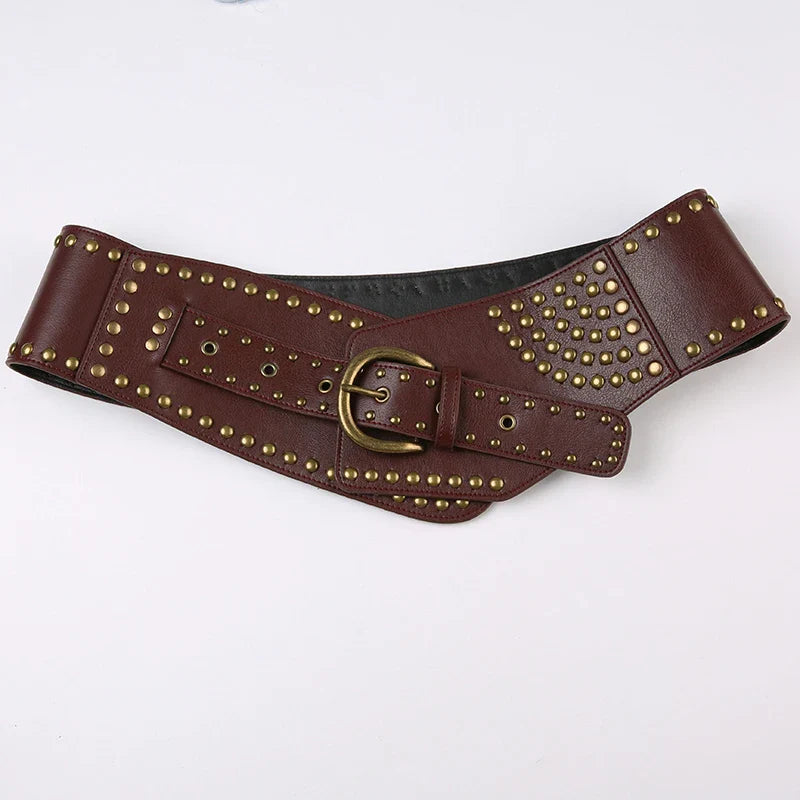 Voguable PU Wide Belts Vintage Rivet Pin Buckle Luxury Leather Belt for Jeans Waistband y2k Punk Rock Hip Hop Accessories