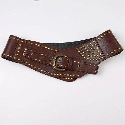 Voguable PU Wide Belts Vintage Rivet Pin Buckle Luxury Leather Belt for Jeans Waistband y2k Punk Rock Hip Hop Accessories