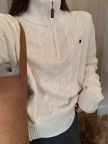 Voguable  Y2k Vintage Streetwear Knitted Pullovers Korean Style Casual Losse Zipper Solid Embroidery Sweater