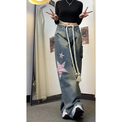 Voguable Baggy Star Jeans Vintage Harajuku Oversize High Waist Denim Trouser Emo 2000s Y2k 90s Aesthetic Wide Pants Trashy Clothes