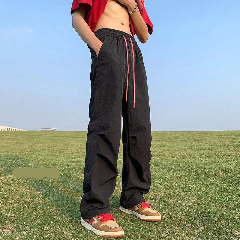 Thin Nylon Pants Y2k Colorful Solid Quick Drying Pants Hip Hop Girls Loose Pant Streetwear FeTrousers 5xl