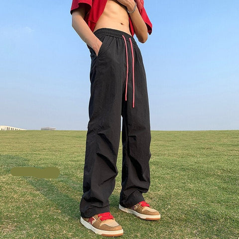American Trend Y2k Parachute Casual Pants Baggy Solid Color Quick Drying Cargo Pants Waterproof Ice Silk Straight Trousers