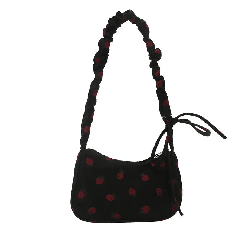 Kawaii Cute Strawberry Print Shoulder Bags Y2k Aesthetic Casual Underarm Bag Japanese Fairy Sweet Handbags
