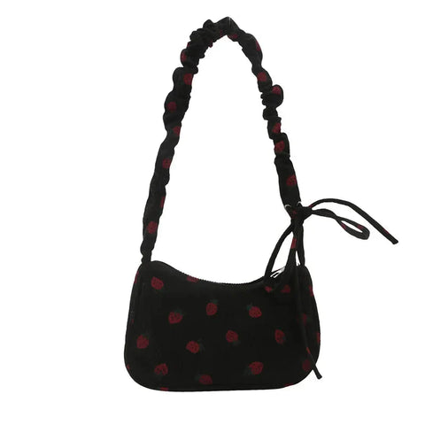 Kawaii Cute Strawberry Print Shoulder Bags Y2k Aesthetic Casual Underarm Bag Japanese Fairy Sweet Handbags