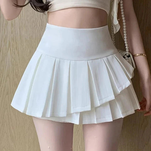 Irregular Pleated Skirt Y2K High Waist Preppy Mini Skirts FeKorean Chic Patchwork Jk Skirts with Shorts New