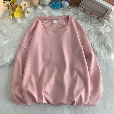 Solid Loose Round Neck Sweater Korean Y2k Full Sleeve Pullover Sweater Round Neck Casual Tops