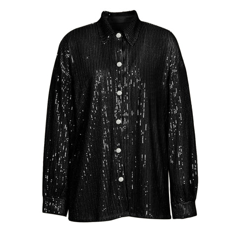 Turn-down Collar Long Sleeve FeY2k Shirts Dresses Glitter Sequins Party Shirt Dress Streetwear Clothes
