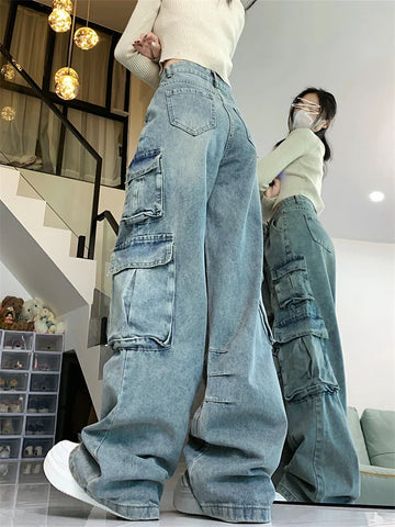 Graffiti Print Pattern Design Unisex Jeans Vintage Street Y2k Casual Denim Trousers FeHigh Waist Straight Pants