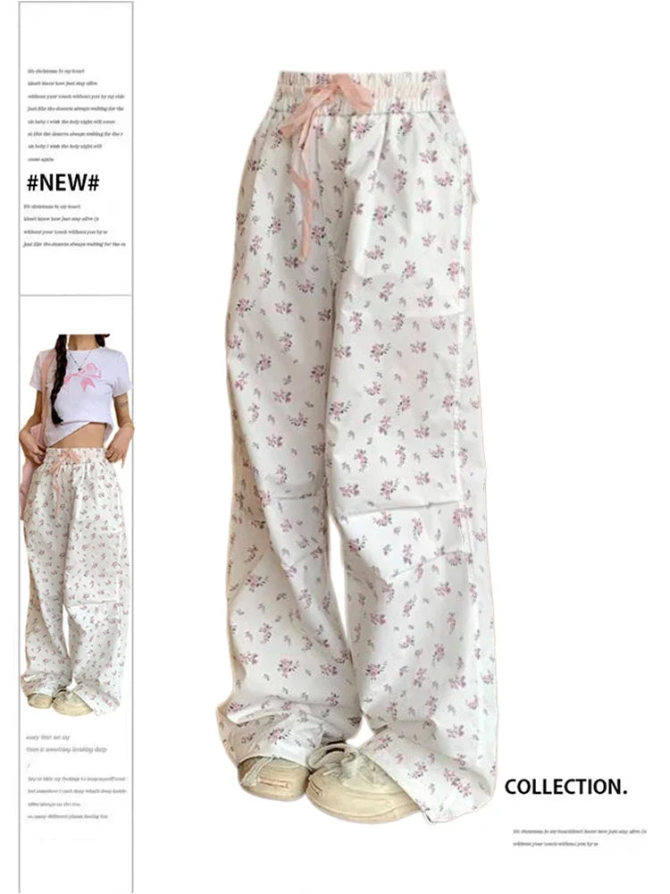 Voguable  Flower Print Pants Y2k 2000s High Waist Baggy Trousers Harajuku Wide Leg Pants 90s Aesthetic Clothes New