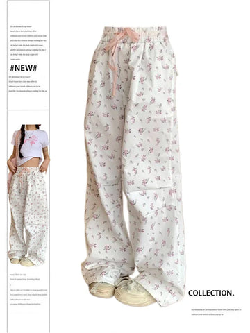 Voguable  Flower Print Pants Y2k 2000s High Waist Baggy Trousers Harajuku Wide Leg Pants 90s Aesthetic Clothes New