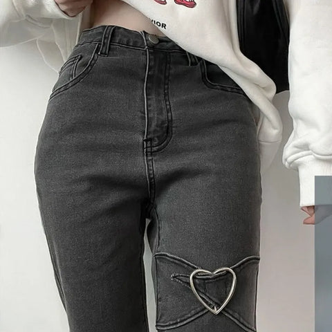 Jeans for Vintage Black Denim Flare Pants Streetwear High Waist Slim Mom Trouser Harajuku Y2K Pants