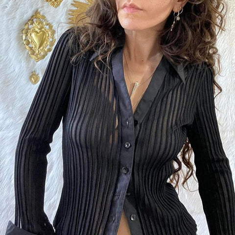 Y2K Sheer Mesh Crop Tops Long Flare Sleeve See Through Blouses Low Cut Cardigan Shirts Trendy Streetwear