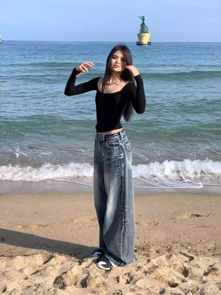 Y2k Vintage 90s Streetwear High Waist Wide Leg Pants American Retro Grunge Casual HipHop Oversized Baggy Denim Pant