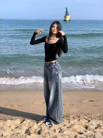 Y2k Vintage 90s Streetwear High Waist Wide Leg Pants American Retro Grunge Casual HipHop Oversized Baggy Denim Pant